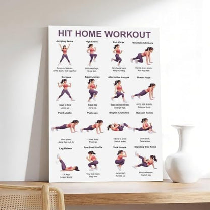 Home Workout Full Body No Equipment Cardio Chart 16 Exercises Canvas Poster Wall Art for Living Room Bedroom Decor Frame 16x24inch