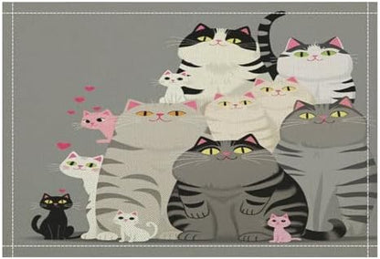 Cute Cats Group Portrait Linen Placemats Set of 1PCS, Heat Resistant Non-Slip Washable Table Placemats for Dining Everyday Use Hotel Banquet Home Decor