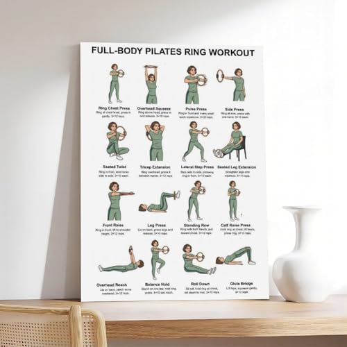 Pilates Ring Exercises Full Body Workout Chart Magic Circle Workout Pilates Ring Guide Home Canvas Poster Wall Art for Living Room Bedroom Decor Unframe 16x24inch