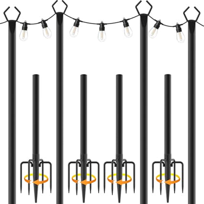 10Ft String Light Poles 4 Pack,Light Poles for Outside Lights,Outdoor with Fence Brackets Hanging Lights,Metal Stand Deck Patio Backyard