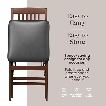 Folding Wood Dining Chairs, Padded, No Assembly, 2 Pack