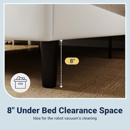 Queen Size Platform Bed Frame with Velvet Upholstered Wingback Headboard, No Box Spring Needed, Under Bed Storage Space, Strong Wooden Slats, Modern Mattress Foundation, Easy Assembly, White