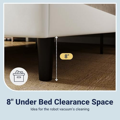 Queen Size Platform Bed Frame with Velvet Upholstered Wingback Headboard, No Box Spring Needed, Under Bed Storage Space, Strong Wooden Slats, Modern Mattress Foundation, Easy Assembly, White