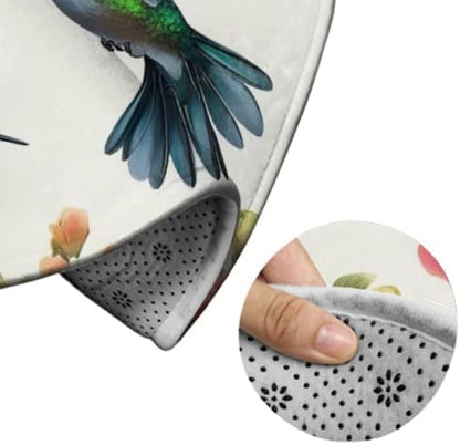 Large Home Decor Mat, Soft Round Yoga Carpet, Non Slip Machine Washable Home Office Circle Rug Bird Colorful Flowers Hummingbirds Floral
