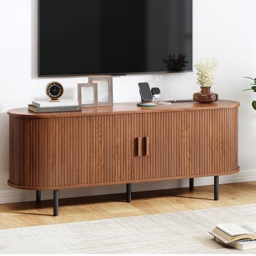 55" Mid Century Modern TV Stand with Sliding Doors for 60" TV