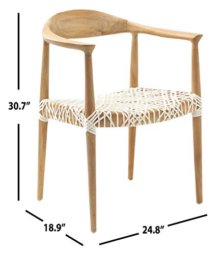 SAFAVIEH Home Collection – Wade Light Oak Teak Wood Arm Chair with Woven Leather Seat, Fully Assembled Mid-Century Modern Accent Chair (FOX1003A)