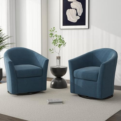Mid-Century Modern Swivel Barrel Accent Chair, Blue, Set of 1