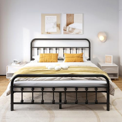 Full Metal Bed Frame with Victorian Headboard & Footboard, Black
