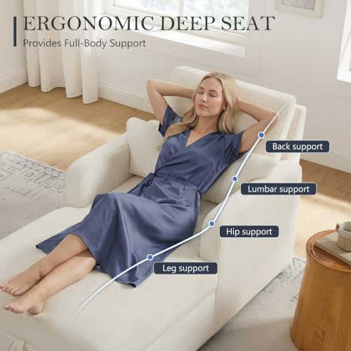 58" Oversized Chaise Lounge Chair with Storage, Chenille Beige