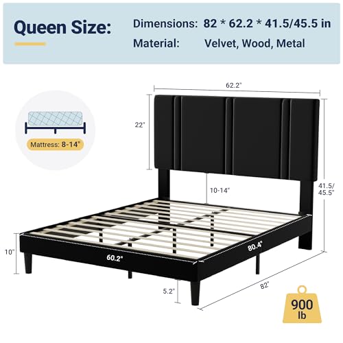Queen Platform Bed Frame with Adjustable Headboard