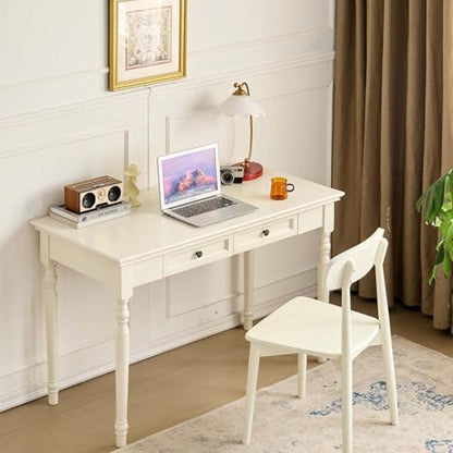 White Writing Desks with Drawers, 47" French Country Style