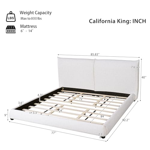 Cal-King Size Bed Frame, Heavy Linen Fabric, 800 lb Capacity