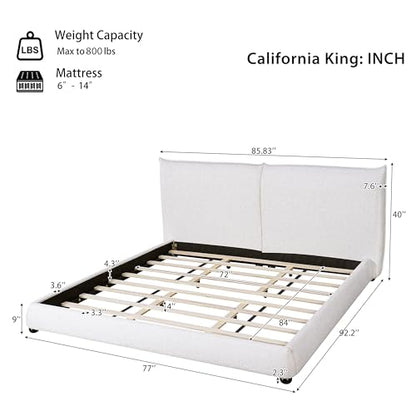 Cal-King Size Bed Frame, Heavy Linen Fabric, 800 lb Capacity