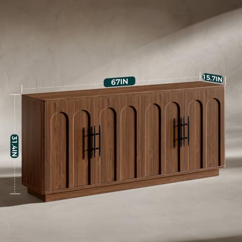 67" Arched Walnut Sideboard Buffet Cabinet with Storage
