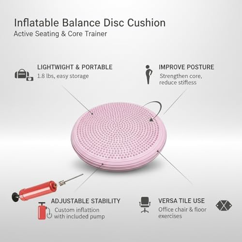 13-Inch Inflatable Balance Disc with Pump, Textured PVC Wobble Cushion for Office Chair Stability, Core Training & Yoga