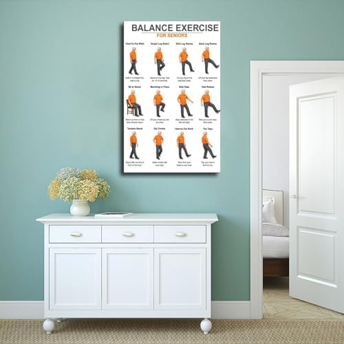 Balance Exercises for Seniors Senior Balance Exercise Chart for Adults Chair Exercise Charts Canvas Poster Bedroom Decor Room Decor Frame 20x30inch