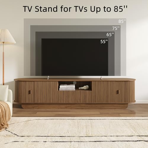 86.6'' Fluted TV Stand for 55-85 Inch, Walnut TV Console
