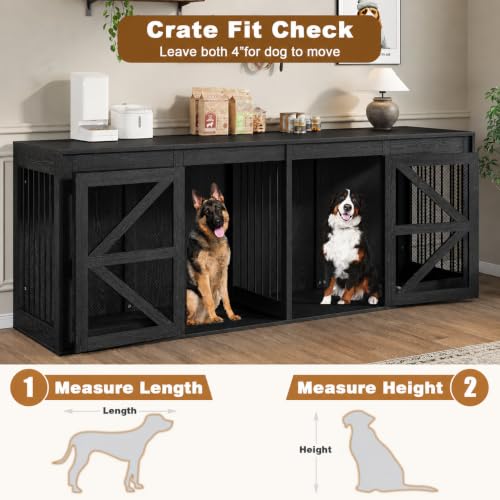 94in Double Dog Crate Furniture, Dog Kennel TV Stand, Black