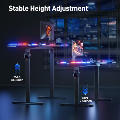 Electric Standing Gaming Desk with RGB Lights, 47-Inch, Black