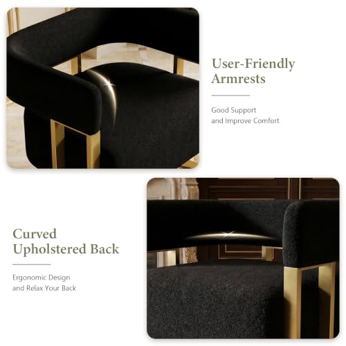 Black and Gold Accent Chairs Set of 2, Boucle Barrel Chairs for Living Room | Boucle Upholstery, Curved Bucket Design, Bedroom Chair, Gold-Tone Base, Armchairs for Office, Small Space Seating