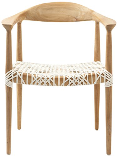 SAFAVIEH Home Collection – Wade Light Oak Teak Wood Arm Chair with Woven Leather Seat, Fully Assembled Mid-Century Modern Accent Chair (FOX1003A)