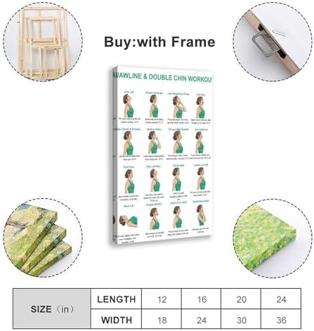 Jawline And Double Chin Exercises Face Exercises for Jaw And Neck Facial Muscle Workout Chin Neck Exercise Chart Canvas Poster Wall Art for Living Room Bedroom Decor Frame 24x36inch