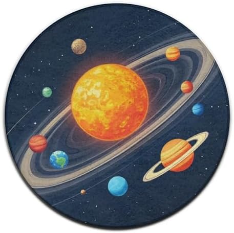 Women's Large Home Decor Mat, Soft Round Yoga Carpet, Non Slip Machine Washable Home Office Circle Rug Solar System Space