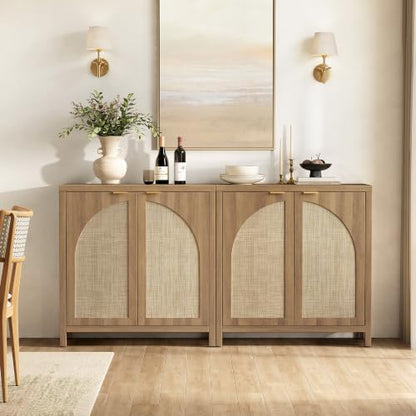 68"W Rattan Sideboard Buffet Cabinet with Storage Credenza Set of 2