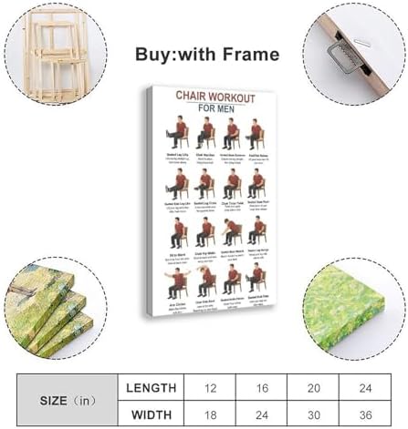 Tai Chi Chair Workouts for Men Chair Exercise Chart Home Workout Plan Canvas Poster Wall Art for Living Room Bedroom Decor Frame 16x24inch