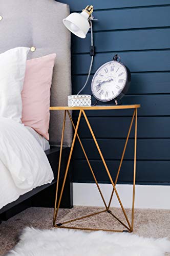 Metal Accent Table Triangle Base Round Mirror Top, Gold