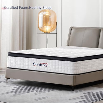 12 Inch King Hybrid Mattress, Memory Foam and Spring Construction, with Edge Support, Motion Isolation & Pressure Relief, Breathable & Eco-Friendly, Easy Setup