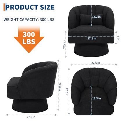 Modern Swivel Barrel Accent Chair, 360° Teddy Fabric Upholstered Armchair with Striped Backrest & Plush Padding, Comfy Round Lounge Chair for Living Room, Bedroom, Reading Nook, Black
