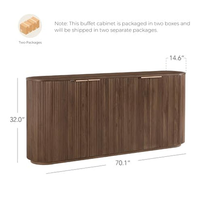CHITA 70" Fluted Sideboard Cabinet, Buffet Cabinet with Storage, Walnut | Accent Cabinet with 4 Doors and Adjustable Shelves, Credenza Media Console for Living Room, Kitchen, 70.1"W x 32"H x 14.6"D