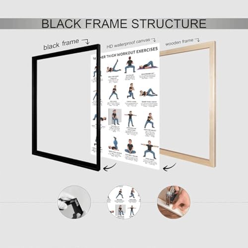 16 Inner Thigh Workout Exercise Poster, Bodyweight Adductor Training Chart Featuring Illustrated Home Fitness Moves for Beginner & Intermediate Leg Toning, Gym & Home Workout Reference Guide with Rep Count Instruction(16x24inchs，Black Framed)