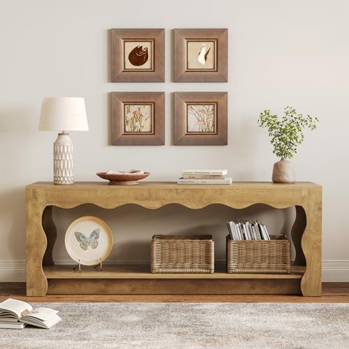 TV Stand for 65 Inch TV, Wooden Entertainment Center with Storage Cabinets, Farmhouse TV Media Console Table for Living Room, Bedroom, Open Shelf, Brown