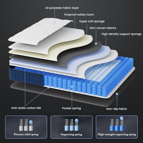 Queen Mattress, 14 Inch Hybrid Mattress Queen Size in a Box with Gel Memory Foam [New Version], Individually Pocket Coils Springs, Pressure Relief Motion Isolation, Edge Support, Medium Firm