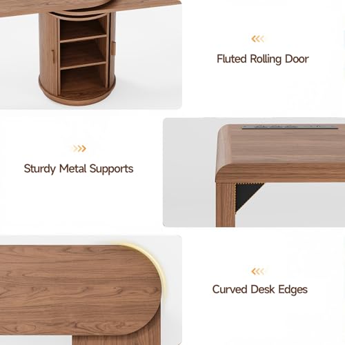 60 in L Shaped Desks,360° Rotating Swivel Corner Desk,Walnut
