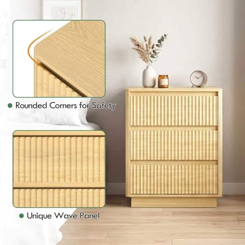 (Set of 2) End Table with Fast USB C Charging Station, Sofa Side Table with 3Drawers, Large Storage Modern Wood Storage Cabinet for Living Room,Bedroom,Office, Natura