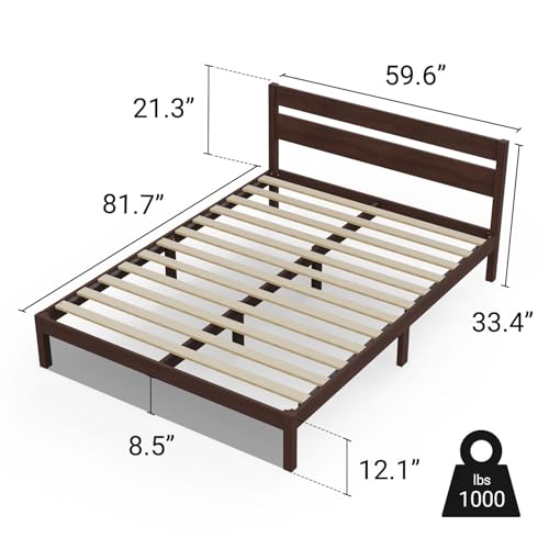 Classic Wood Platform Bed Frame with Headboard, Essential, Noise Free, Under Bed Storage, No Box Spring Needed, Easy Assembly (Walnut, Queen (U.S. Standard))