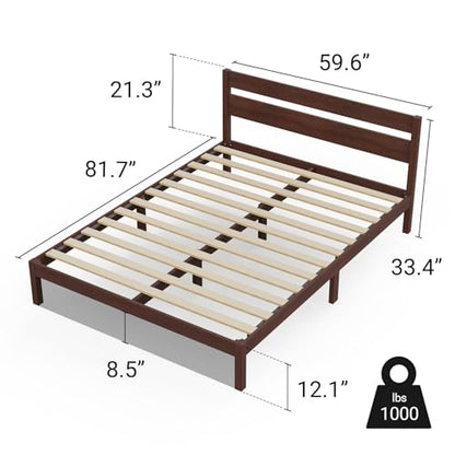 Classic Wood Platform Bed Frame with Headboard, Essential, Noise Free, Under Bed Storage, No Box Spring Needed, Easy Assembly (Walnut, Queen (U.S. Standard))