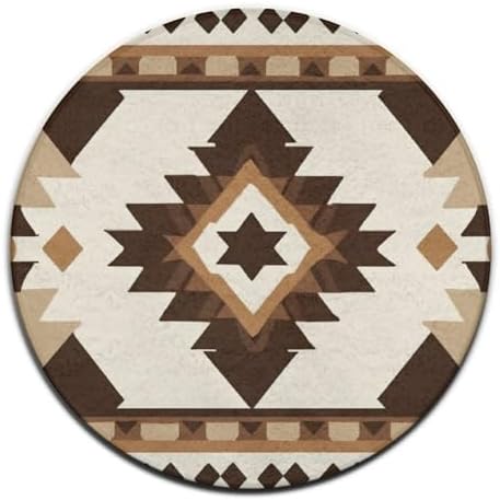 Men's Large Home Decor Mat, Soft Round Yoga Carpet, Non Slip Machine Washable Home Office Circle Rug Aztec Native American Southwestern Boho Brown