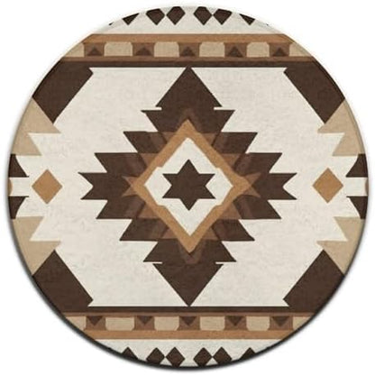 Men's Large Home Decor Mat, Soft Round Yoga Carpet, Non Slip Machine Washable Home Office Circle Rug Aztec Native American Southwestern Boho Brown