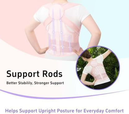 Posture Corrector for Women and Men, Full Back Support Brace, Adjustable Shoulder Straightener, Upper and Lower Back Brace with Waist Support, Breathable Back Straightener for Hunchback Posture and Daily Wear Pink, XX-Large