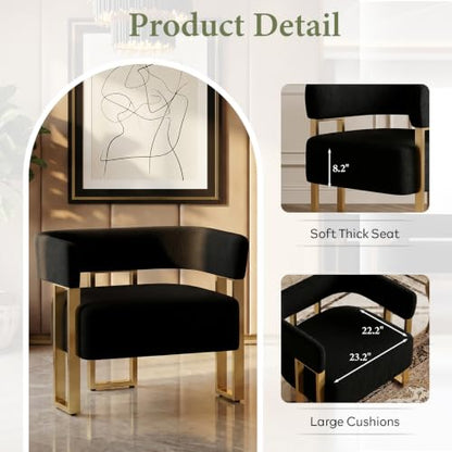 Black and Gold Accent Chairs Set of 2, Boucle Barrel Chairs for Living Room | Boucle Upholstery, Curved Bucket Design, Bedroom Chair, Gold-Tone Base, Armchairs for Office, Small Space Seating