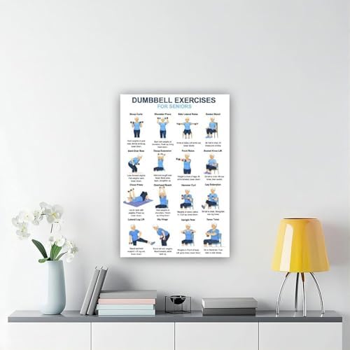 Dumbbell Exercises for Seniors 16 Step Seated And Standing Strength Workout Balance Stability Training Canvas Poster Wall Art for Living Room Bedroom Decor Frame 24x36inch