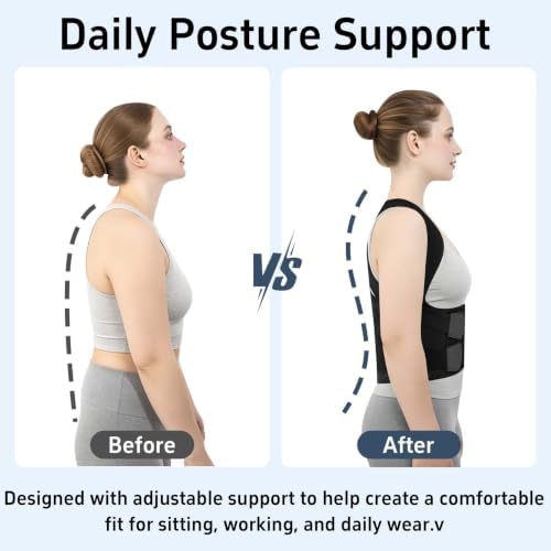 Posture Corrector for Women and Men, Adjustable Back Brace with Shoulder Support, Lumbar Support Belt and Full Back Support, Posture Trainer Back Straightener for Upper Back, Lower Back Support, Slouching and Hunchback Corrector (Black, X-Large)