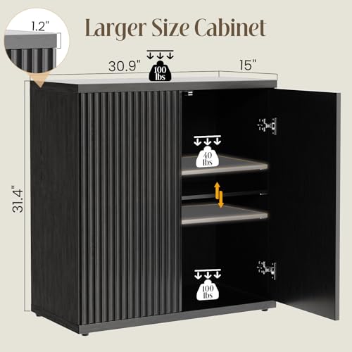 Fluted Buffet Cabinet with Storage Sideboard with 2 Doors& Adjustable Shelf