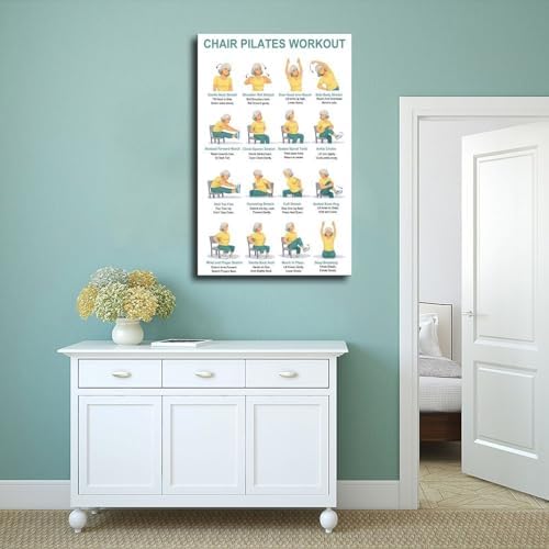 Chair Pilates Workout Seated Full Body Exercise Chart Sitting Core Flexibility Routine for Home Canvas Poster Bedroom Decor Room Decor Unframe 12x18inch