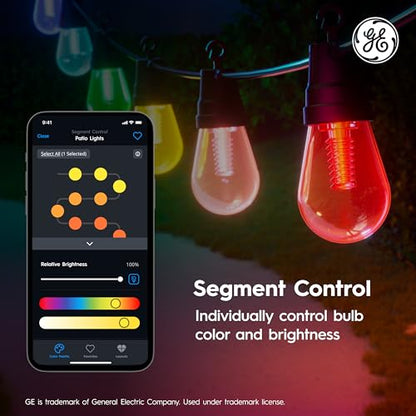 GE Dynamic Effects Smart Cafe Lights, Color Changing Patio String Lights, Compatible with Alexa and Google, 48ft