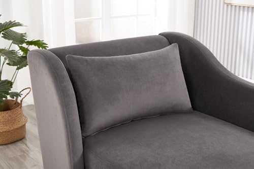 GDFStudio Upholstered Chaise Lounge Chair Indoor, Modern Velvet Recliner Lounge Chair with Removable Pillows, Gold Wood Legs, Backrest & Armrest, Reading Chaise Chair for Living Room Bedroom, Grey